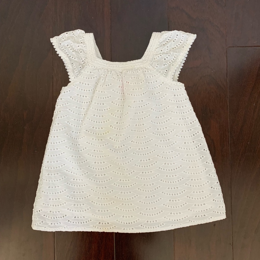 Cherokee eyelet pom sleeve dress in white, 18 mo